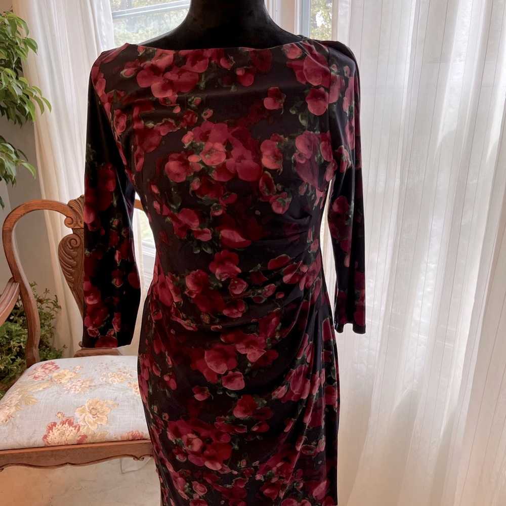 Navy blue floral dress Medium by Chaps fitted